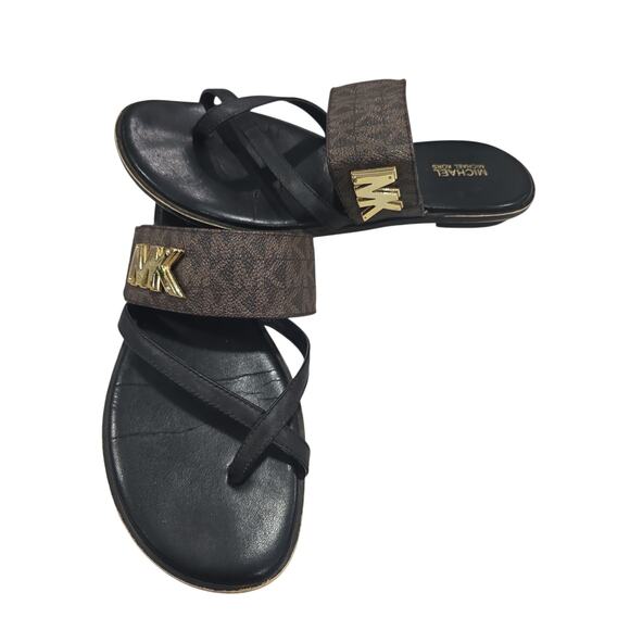 Michael  Kors Pratt Slip On Sandals with Gold MK Logo - Picture 1 of 9